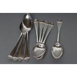 A SET OF NINE GEORGE II SILVER TABLESPOONS, no maker's mark, London 1744, in Hanoverian pattern,