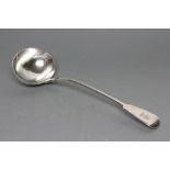 A VICTORIAN SILVER SOUP LADLE, maker George Angell, London 1868, in Fiddle pattern engraved with