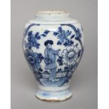 A DUTCH DELFT VASE, late 18th century, of ovoid form painted in blue with a Lange Lijzen standing