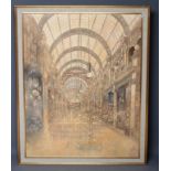PETER MILLER (b.1921), "Victorian Arcade Leeds", oil on canvas, signed, inscribed to reverse, 50"