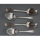 A SET OF FOUR GEORGE II SILVER TABLESPOONS, maker's mark IL, London 1740, in Old English pattern