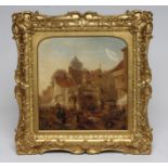 EUROPEAN SCHOOL (Mid/late 19th Century), Market Place, oil on board, unsigned, 13" x 12", swept gilt