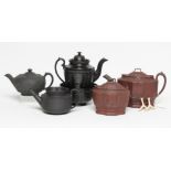 A COLLECTION OF STAFFORDSHIRE DRY BODIED STONEWARES, early 19th century, comprising an engine turned