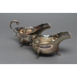 A PAIR OF SILVER SAUCEBOATS, maker Manoah Rhodes, Sheffield 1929, of oval form with cut rims,