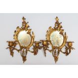 A PAIR OF ROCOCO STYLE GILT METAL GIRONDOLES, 20th century, moulded with C scrolls, rocaille and