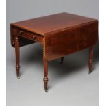 A GEORGIAN MAHOGANY PEMBROKE TABLE, early 19th century, the rounded oblong reeded edged top over
