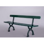 A VICTORIAN CAST IRON RAILWAY BENCH, stamped I.I. & Co., Leeds, with single plank wood seat and