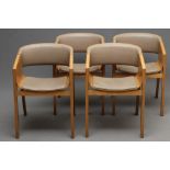 ALEX GUFLER FOR TON, a set of four Merano dining chairs in beech, the padded seat and back in