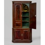 A GEORGIAN MAHOGANY STANDING CORNER CUPBOARD, third quarter of 18th century, the moulded cornice and