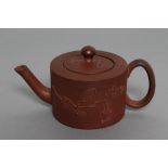 AN ELERS TYPE REDWARE MINIATURE TEAPOT AND COVER, early 18th century, of plain cylindrical form, the