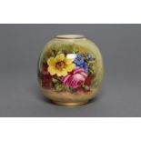 A ROYAL WORCESTER CHINA SMALL VASE, 1933, of rounded cylindrical form, painted in colours by Freeman