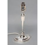 A SILVER ELECTRIC TABLE LAMP BASE, maker Elkington Ltd., Sheffield 1925, as a plain navette