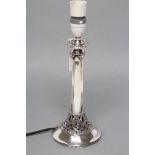 A SILVER ELECTRIC TABLE LAMP BASE, maker Mappin & Webb, Birmingham 1930, of inverted trumpet form