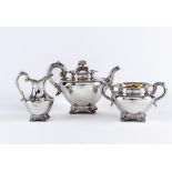 A COMPOSITE VICTORIAN SILVER THREE PIECE TEA SERVICE, maker Reily & Storer, London 1844 and 1845 (