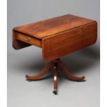 AN EARLY VICTORIAN MAHOGANY PEMBROKE TABLE, the rounded oblong top over plain frieze with drawer,