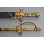 A LATE VICTORIAN COURT SWORD, with 31" etched blade, gilt hilt with applied crown to the shell
