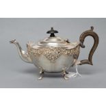 A LATE VICTORIAN SILVER BACHELOR'S TEAPOT, maker Deakin & Deakin, Chester 1898, of lobed oval