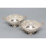A PAIR OF LATE VICTORIAN SILVER BONBON DISHES, maker Charles Edwards, London 1893, of shaped