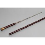A THORN SWORD CANE, with button release 12 1/2" square section twisted blade and brass top, 34" long