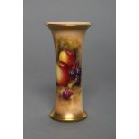 A ROYAL WORCESTER CHINA SMALL VASE, 1938, of waisted cylindrical form, painted in colours by E.