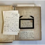 VICTORIAN AUTOGRAPH ALBUM, disbound red bevel-edged album. Contents include letters and autographs