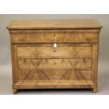A FRENCH BLEACHED WALNUT COMMODE, late 19th century, of rounded oblong form with reeded edged
