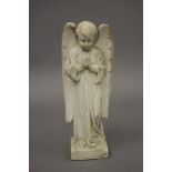 A CARVED WHITE MARBLE FIGURE OF AN ANGEL, c.1900(?), modelled standing with hands joined in