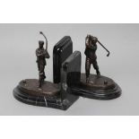 BY AND AFTER G. REECE - a pair of cast bronze figural bookends, modelled as a right and left