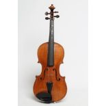 A GERMAN VIOLIN, the two piece back stamped HOPF, rosewood tuners, unlabelled, back 14" long,