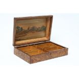 A NAPOLEONIC PRISONER OF WAR STRAW WORK BOX of plain oblong form, the cover worked with a view of