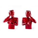 A PAIR OF LOUIS VUITTON BELL BOY ADVERTISING FIGURES in red plastic with foam centre, "Louis