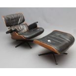 A CHARLES AND RAY EAMES HERMAN MILLER LOUNGE AND OTTOMAN, Model Nos. 670 and 671, 1970's, in