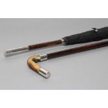 A ROSEWOOD WALKING CANE, the polished horn handle with silver tip, maker Kendall & Sons, London,