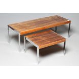 A MERROW ASSOCIATES ROSEWOOD AND CHROME COFFEE TABLE, 1960/70's, of oblong form with square