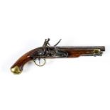 A FLINTLOCK 16 BORE LAND SERVICE PISTOL, the 9" barrel moulded to the breech, action with crown over