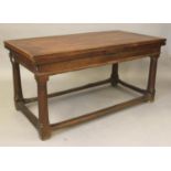 AN OAK DRAW LEAF TABLE, early 18th century, the later cleated top over plain frieze with beaded