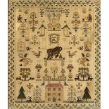 A GEORGIAN SAMPLER, c.1820, worked in two ply silk in full cross stitch by Sarah Ann Steele, with