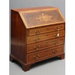 A MAHOGANY AND SATINWOOD BANDED BUREAU by Edwards & Roberts, with chequer stringing, the fallfront
