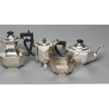 A SILVER THREE PIECE TEA SERVICE, maker Viners, Sheffield 1932, of canted oblong form, comprising