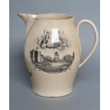 OF ROYAL INTEREST - GEORGE III, a large drabware jug of bombe cylindrical form, on-glaze printed