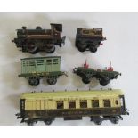 Hornby clockwork No O locomotive L.N.E.R. 5097, some paint loss, minor rusting, two N.E. goods
