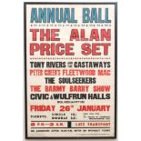 A framed music/band poster, by C. H. Bowcott & Sons, for an Annual Ball of 1968, staring Peter