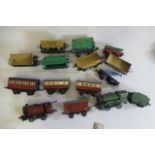 Unboxed Hornby rolling stock, most items post war, including clockwork L.M.S. tank and tipping