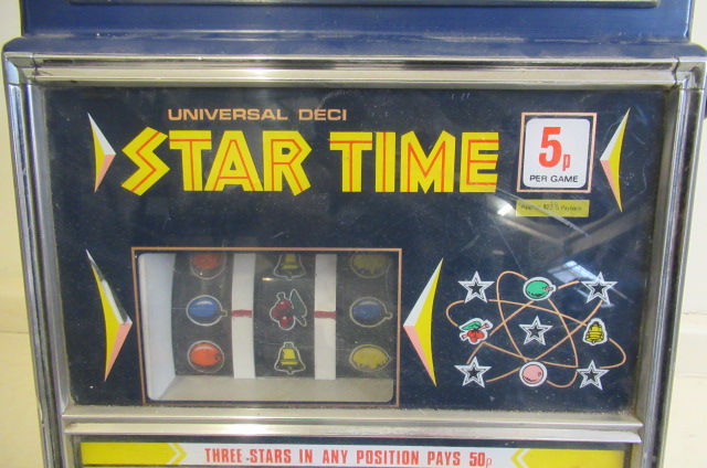 A Universal Deci Start Time One Armed Bandit Blue Painted Metal With a-universal-deci-start-time-one-armed-bandit-blue-painted-metal-with
