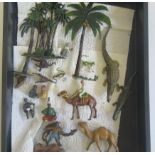 Britains palm trees, monkeys and arabs together with a camel and rider, camels and crocodiles, F-G