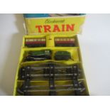 Hornby clockwork No 31 passenger set with 0-4-0 B.R. locomotive and two coaches, box AF, model G-E