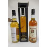 Three bottles of whisky, comprising 12yr old Ancnoc highland single malt, one bottle 10yr old