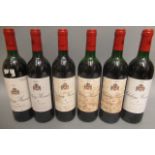 6 bottles Chateau Musar, Gaston Hochar, comprising 1 1991, 3 1994, 1 1995 and 1 2000