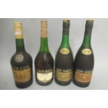4 bottles of cognac, comprising 2 bottles Remy Martin VSOP, 1 Louis Royer 3 star and 1 Arnaud 3
