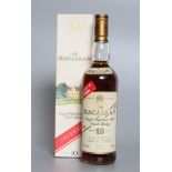 One bottle The Macallan 10yr old single malt whisky, 100ø proof, 57% vol, boxed